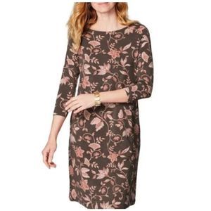 New J. Jill Brown Floral Flower Stretch Jersey Knit Dress  Women’s Size Large